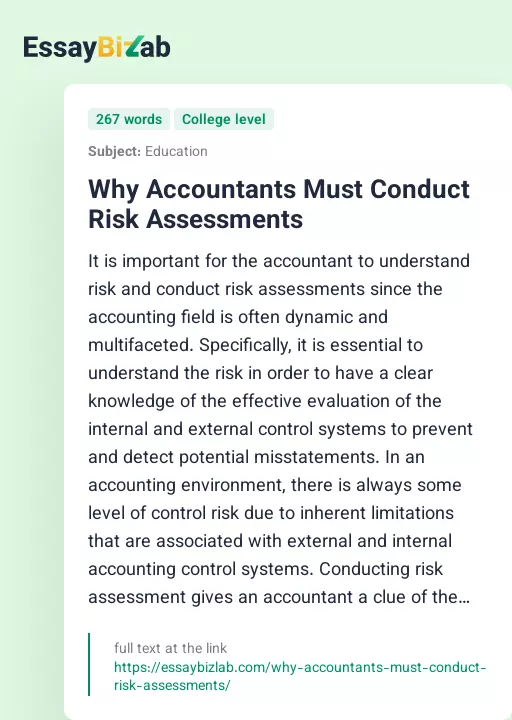 Why Accountants Must Conduct Risk Assessments - Essay Preview