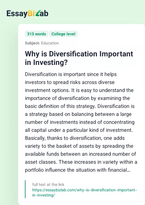 Why is Diversification Important in Investing? - Essay Preview