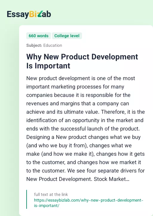 Why New Product Development Is Important - Essay Preview