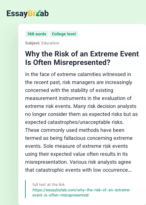 Why the Risk of an Extreme Event Is Often Misrepresented? - Essay Preview
