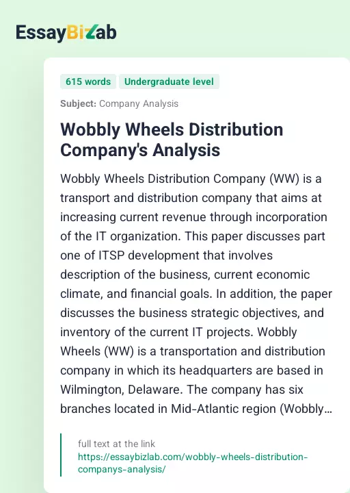 Wobbly Wheels Distribution Company's Analysis - Essay Preview
