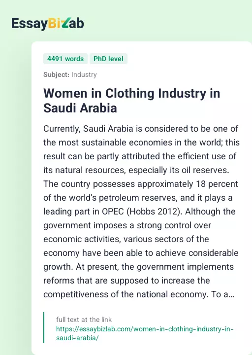 Women in Clothing Industry in Saudi Arabia - Essay Preview