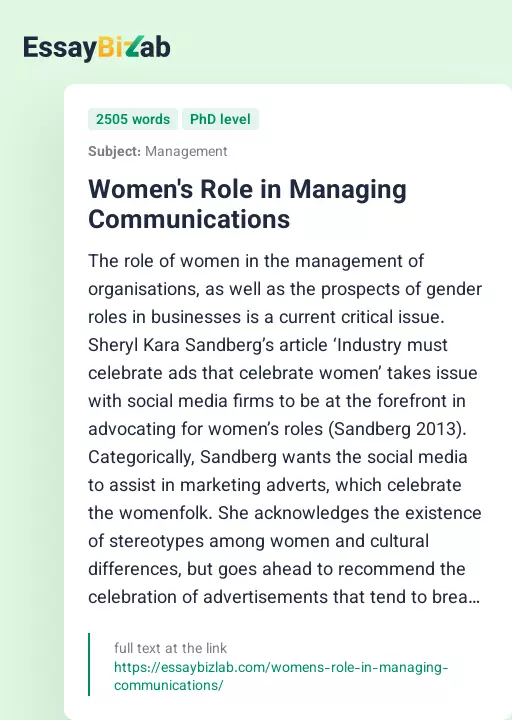 Women's Role in Managing Communications - Essay Preview