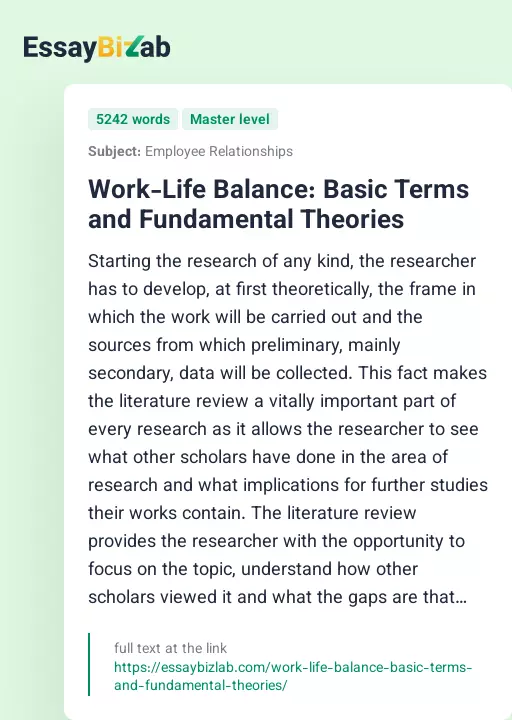 Work-Life Balance: Basic Terms and Fundamental Theories - Essay Preview