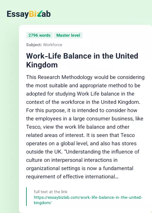 Work-Life Balance in the United Kingdom - Essay Preview