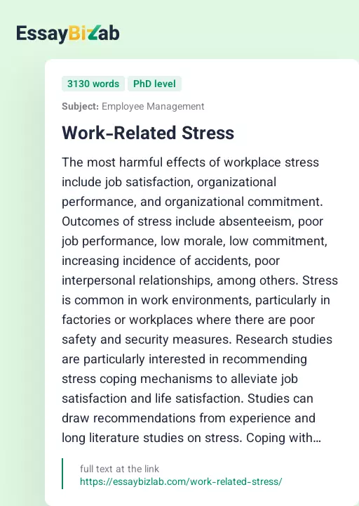 Work-Related Stress - Essay Preview
