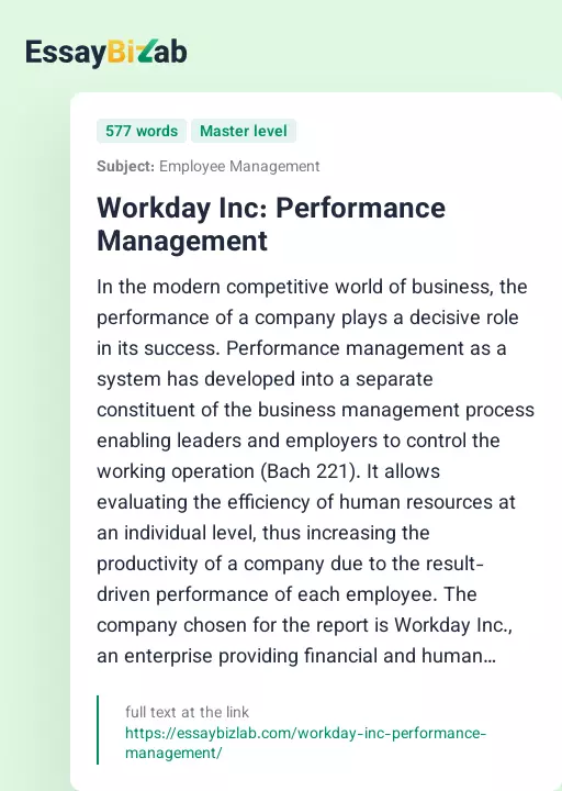 Workday Inc: Performance Management - Essay Preview