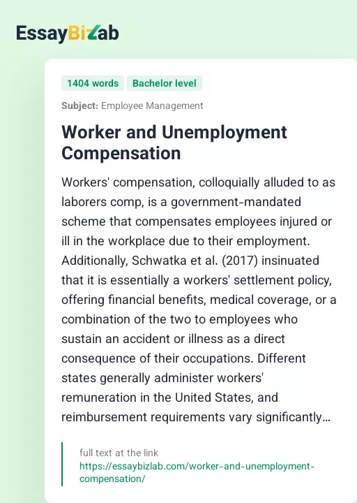 Worker and Unemployment Compensation - Essay Preview
