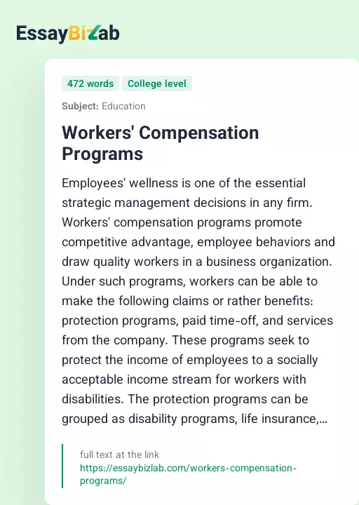Workers' Compensation Programs - Essay Preview