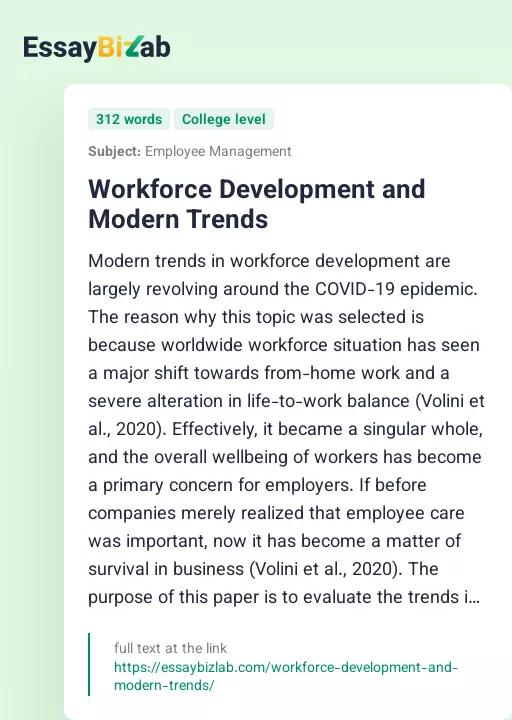 Workforce Development and Modern Trends - Essay Preview