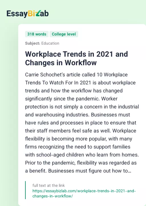 Workplace Trends in 2021 and Changes in Workflow - Essay Preview