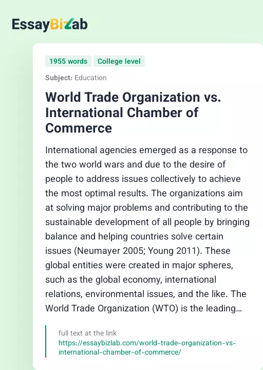 World Trade Organization vs. International Chamber of Commerce - Essay Preview