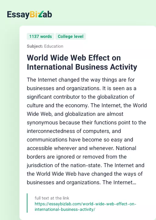 World Wide Web Effect on International Business Activity - Essay Preview