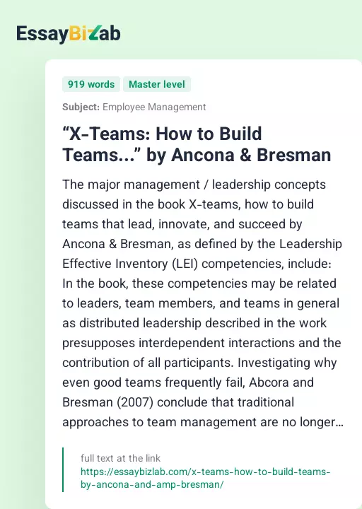 “X-Teams: How to Build Teams...” by Ancona & Bresman - Essay Preview