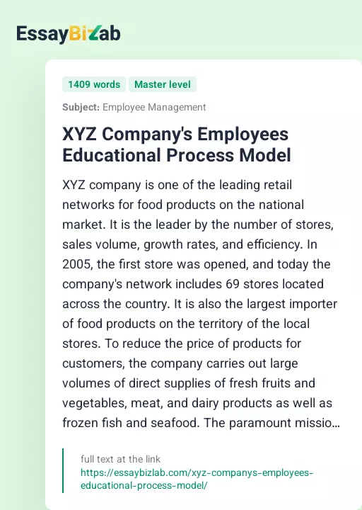 XYZ Company's Employees Educational Process Model - Essay Preview