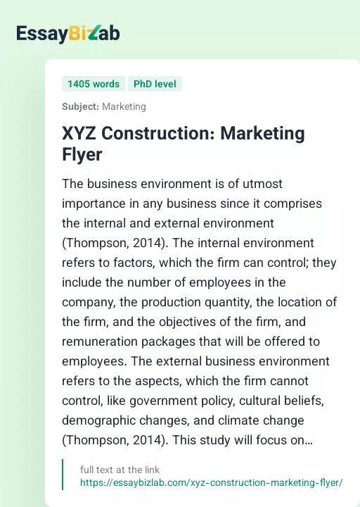 XYZ Construction: Marketing Flyer - Essay Preview