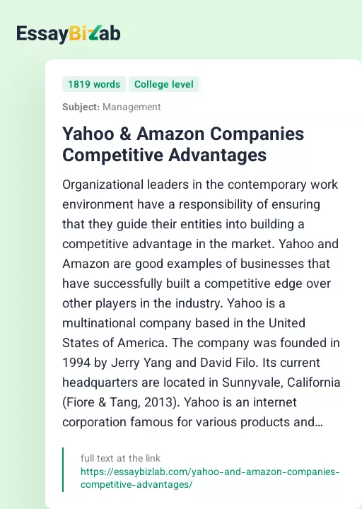Yahoo & Amazon Companies Competitive Advantages - Essay Preview