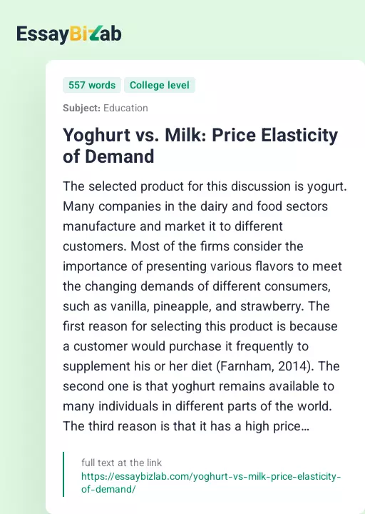 Yoghurt vs. Milk: Price Elasticity of Demand - Essay Preview