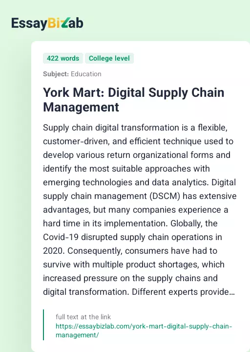 York Mart: Digital Supply Chain Management - Essay Preview