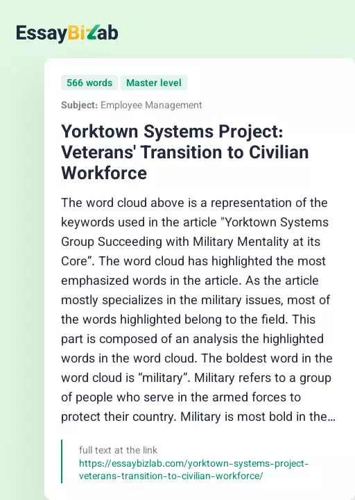 Yorktown Systems Project: Veterans' Transition to Civilian Workforce - Essay Preview