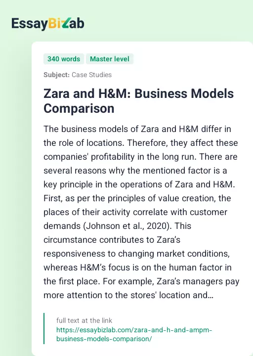 Zara and H&M: Business Models Comparison - Essay Preview