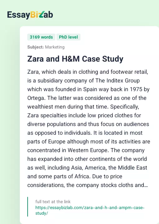 Zara and H&M Case Study - Essay Preview
