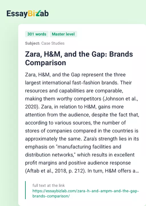 Zara, H&M, and the Gap: Brands Comparison - Essay Preview