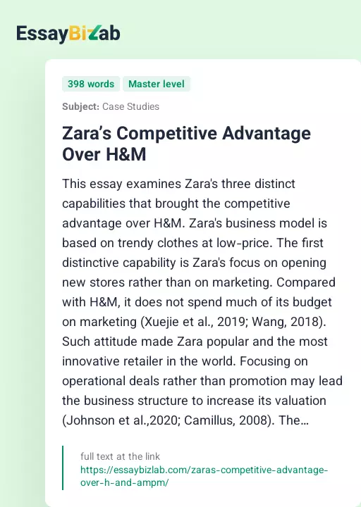 Zara’s Competitive Advantage Over H&M - Essay Preview