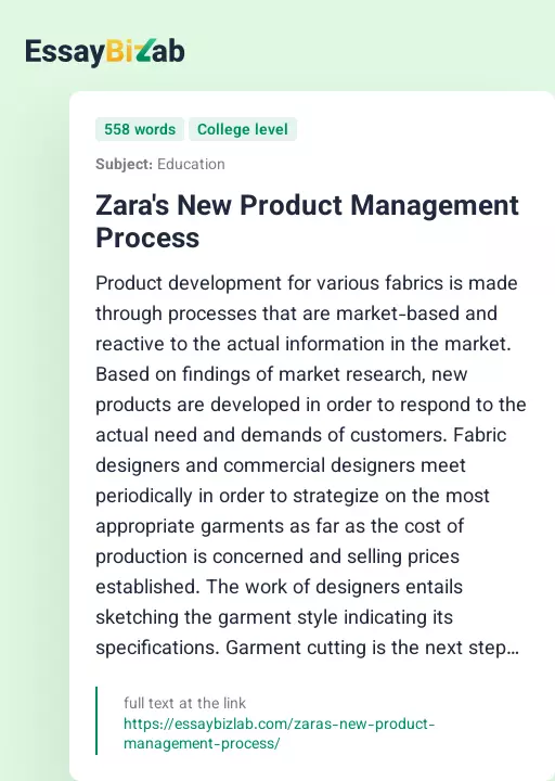 Zara's New Product Management Process - Essay Preview