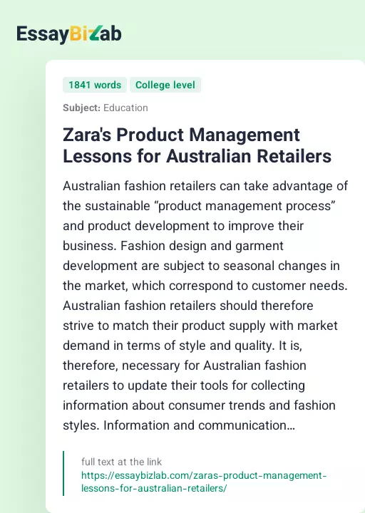 Zara's Product Management Lessons for Australian Retailers - Essay Preview